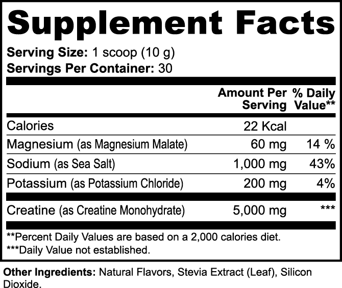 Base 01 Supplement Facts — 10 g scoop, 30 servings, 5 g creatine