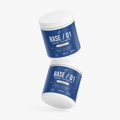 Base 01 tubs showing the branded wraparound label