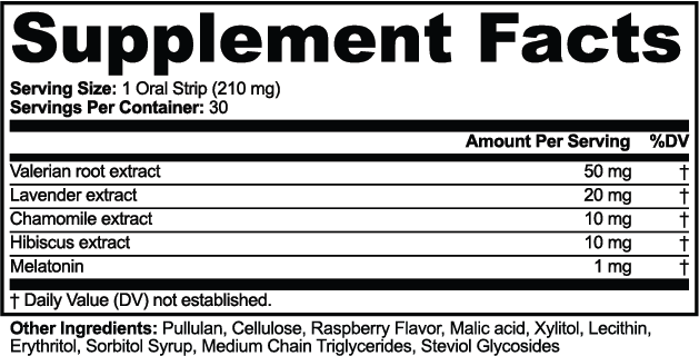 Unroll Supplement Facts — one oral strip, 1 mg melatonin and four botanical extracts