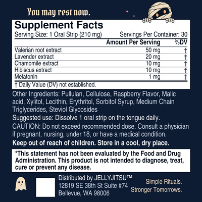 Halloween Unroll full label with Supplement Facts, ingredients, directions and cautions