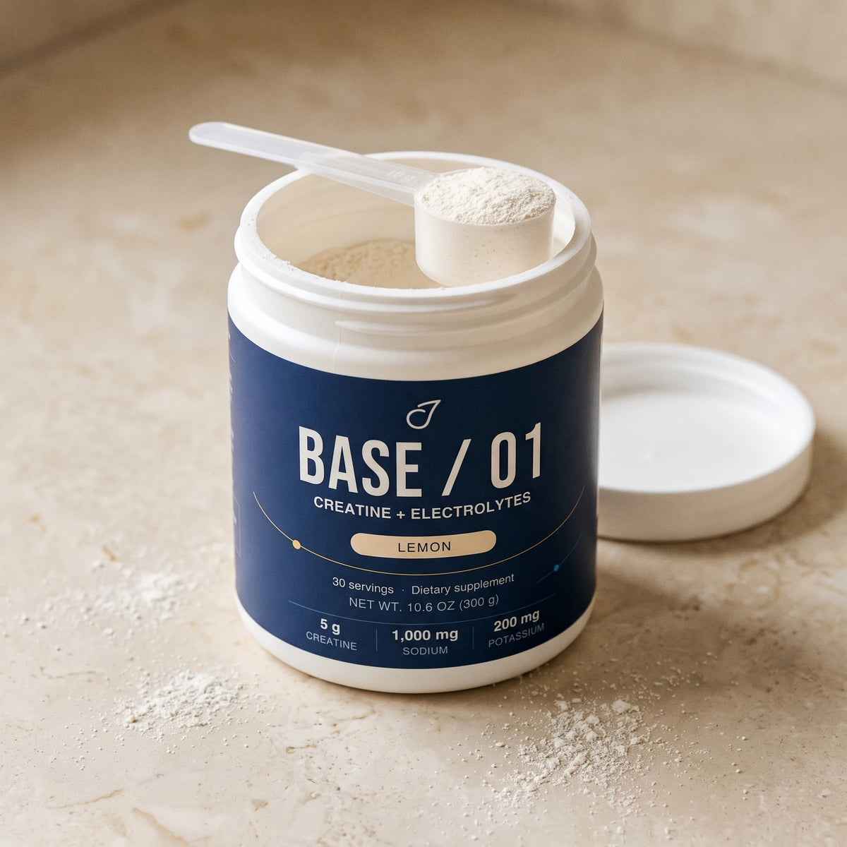 Open Base / 01 tub with a measuring scoop and fine powder