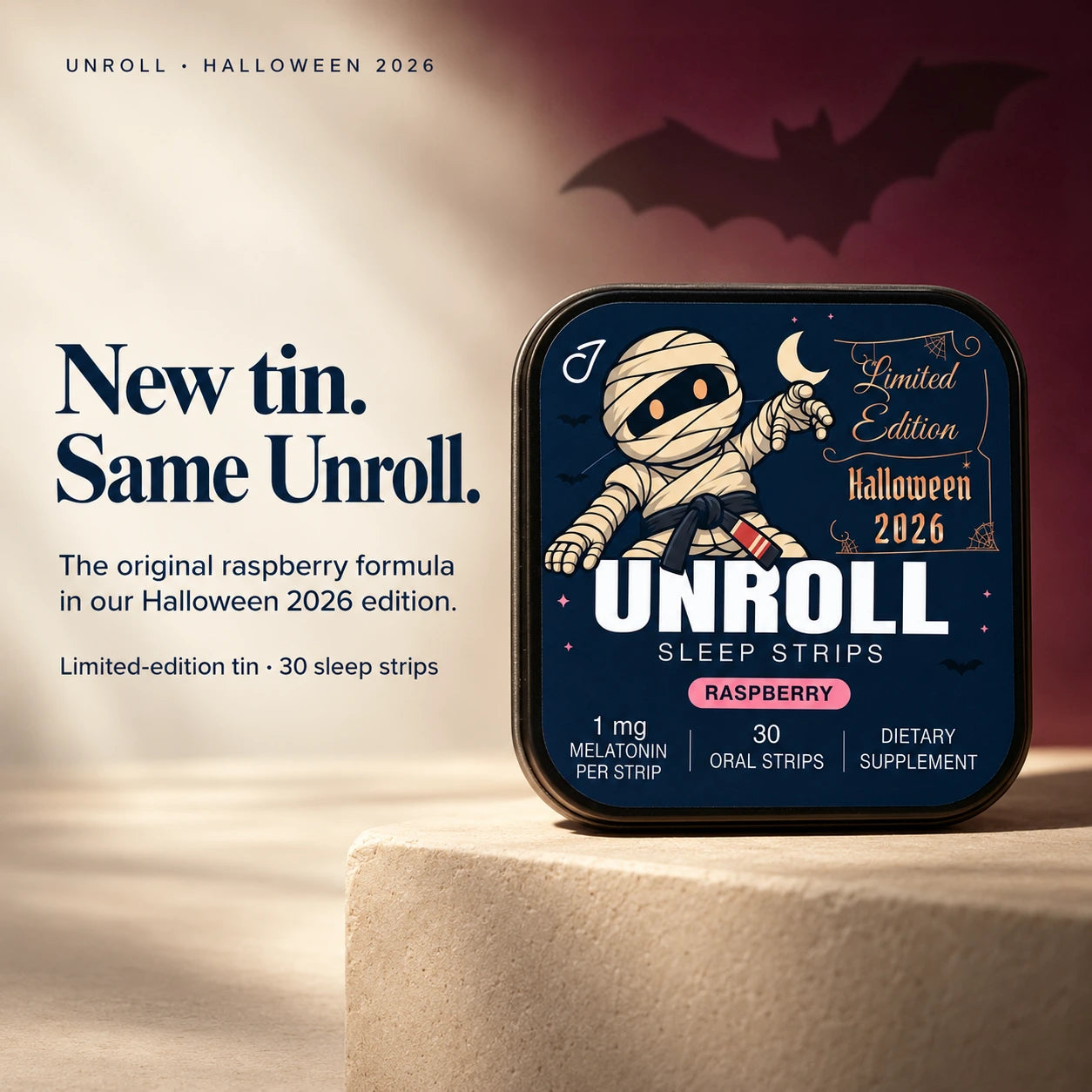 Unroll · Halloween 2026 — New tin. Same Unroll.