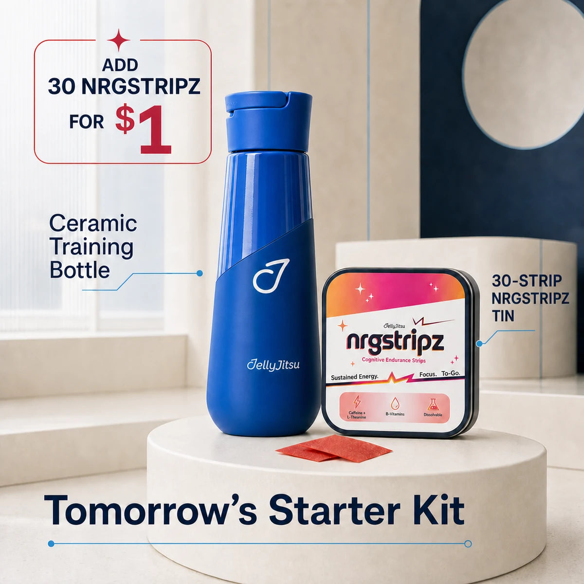Tomorrow's Starter Kit with the Ceramic Training Bottle and NRGStripz tin