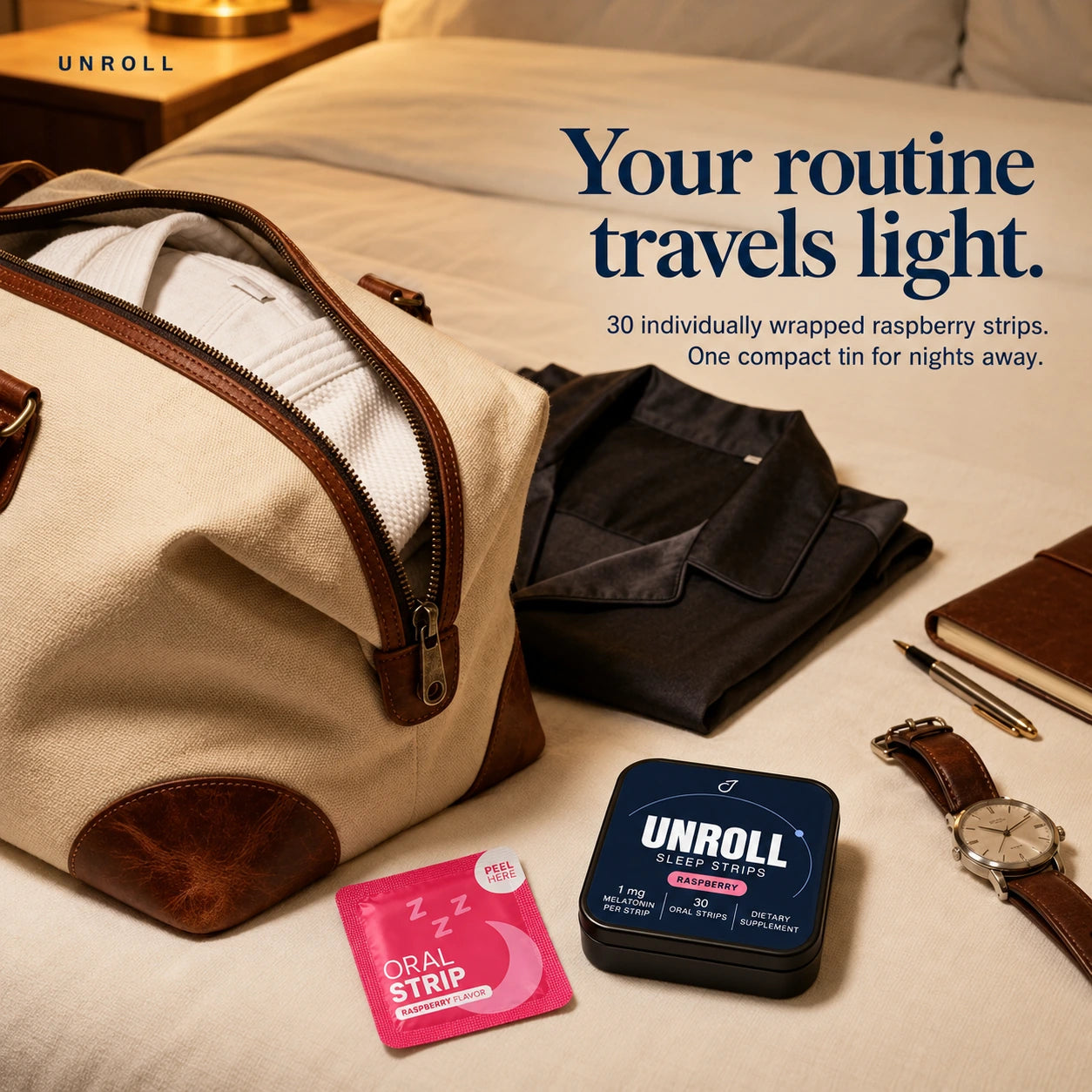 Unroll Sleep Strips — Your evening routine, packed