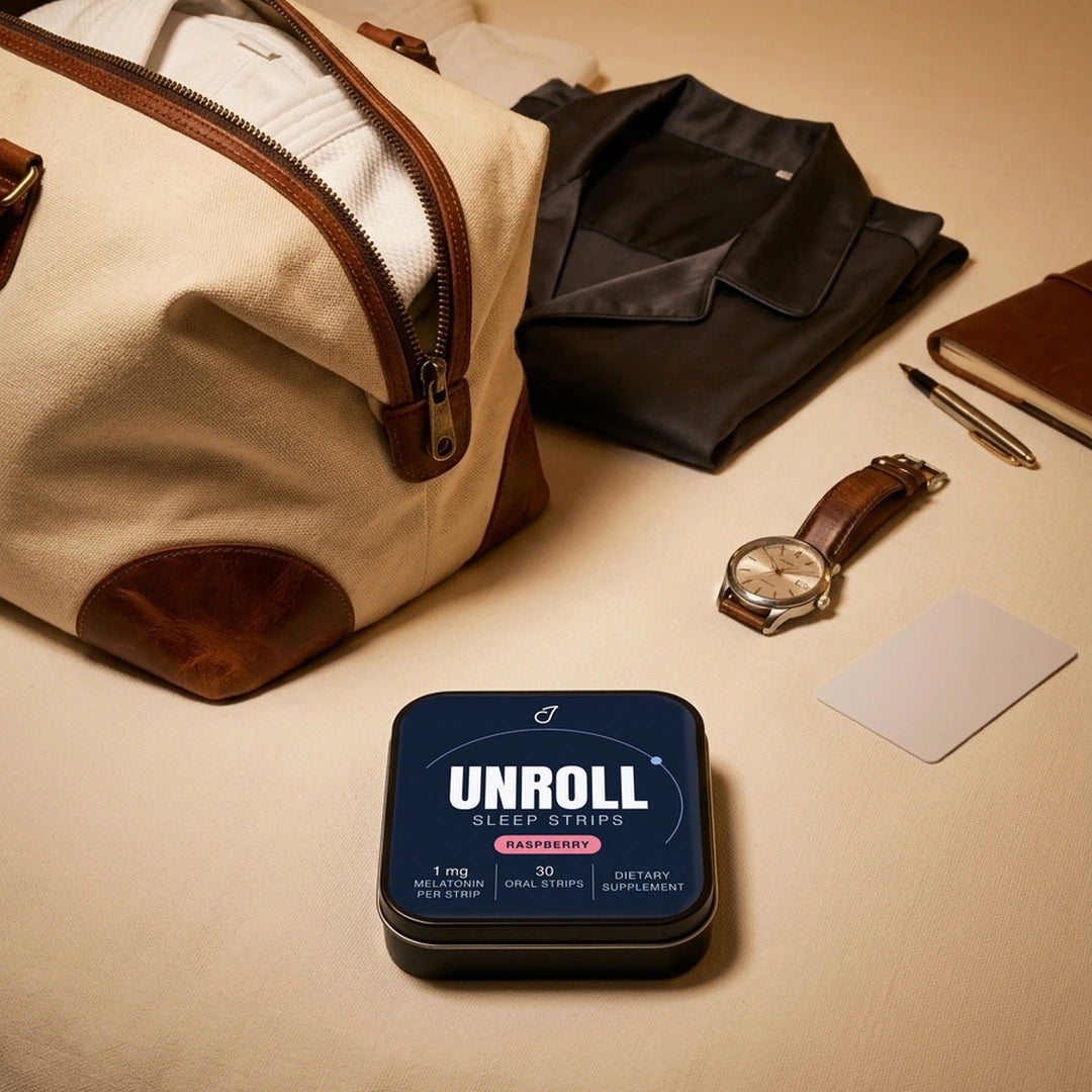 Unroll sleep strips beside a packed jiu-jitsu overnight bag